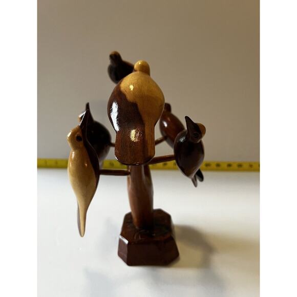 Folk Art Wood Carved Birds on a Tree Vintage Early 20th Century Sculpture Retro - Picture 4 of 16